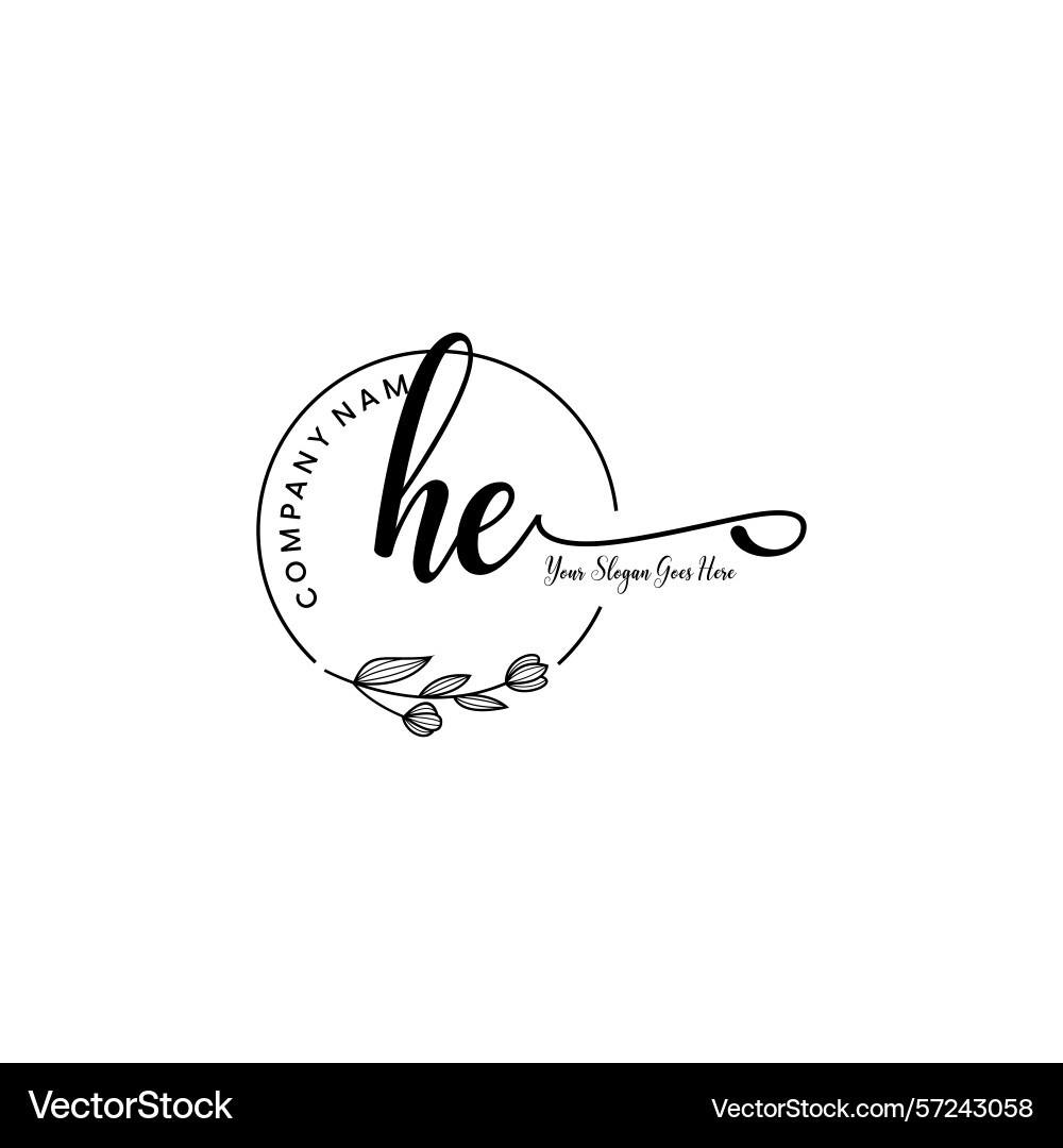 Elegant he initial logo design with botanical Vector Image