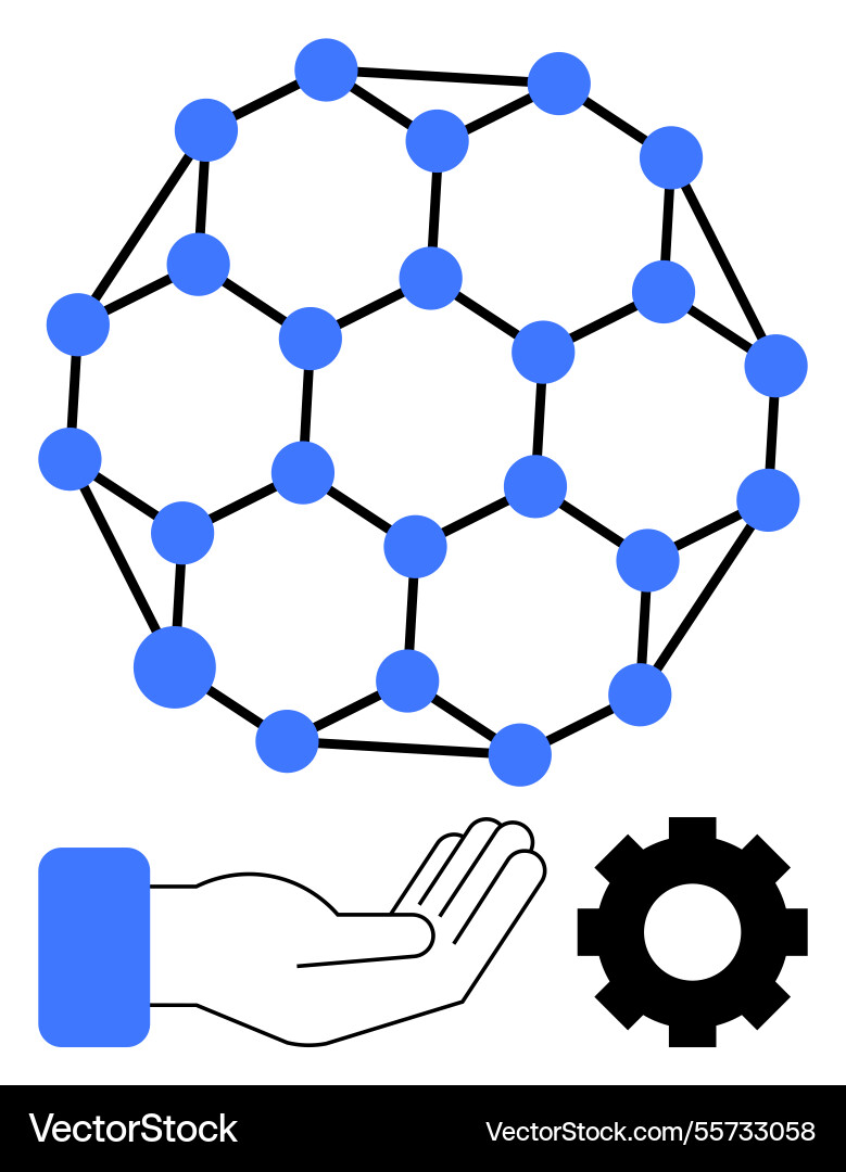 Geometric network structure with supporting hand Geometric network structure with supporting hand vector image