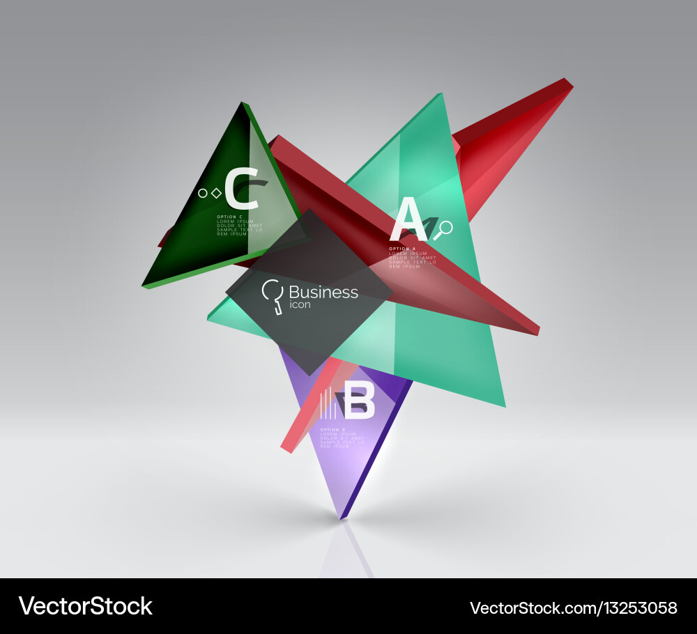 Glossy glass translucent triangles on 3d empty vector image
