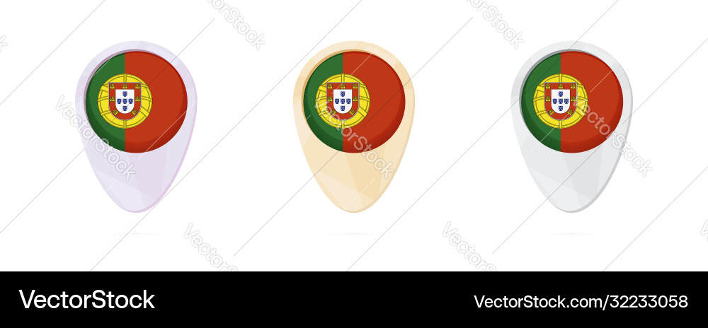 Map markers with flag portugal 3 color versions vector image
