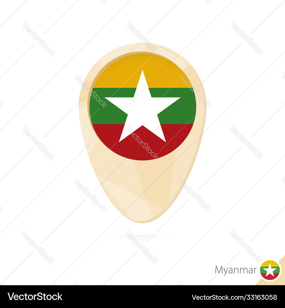 Map pointer with flag myanmar orange abstract Map pointer with flag myanmar orange abstract vector image