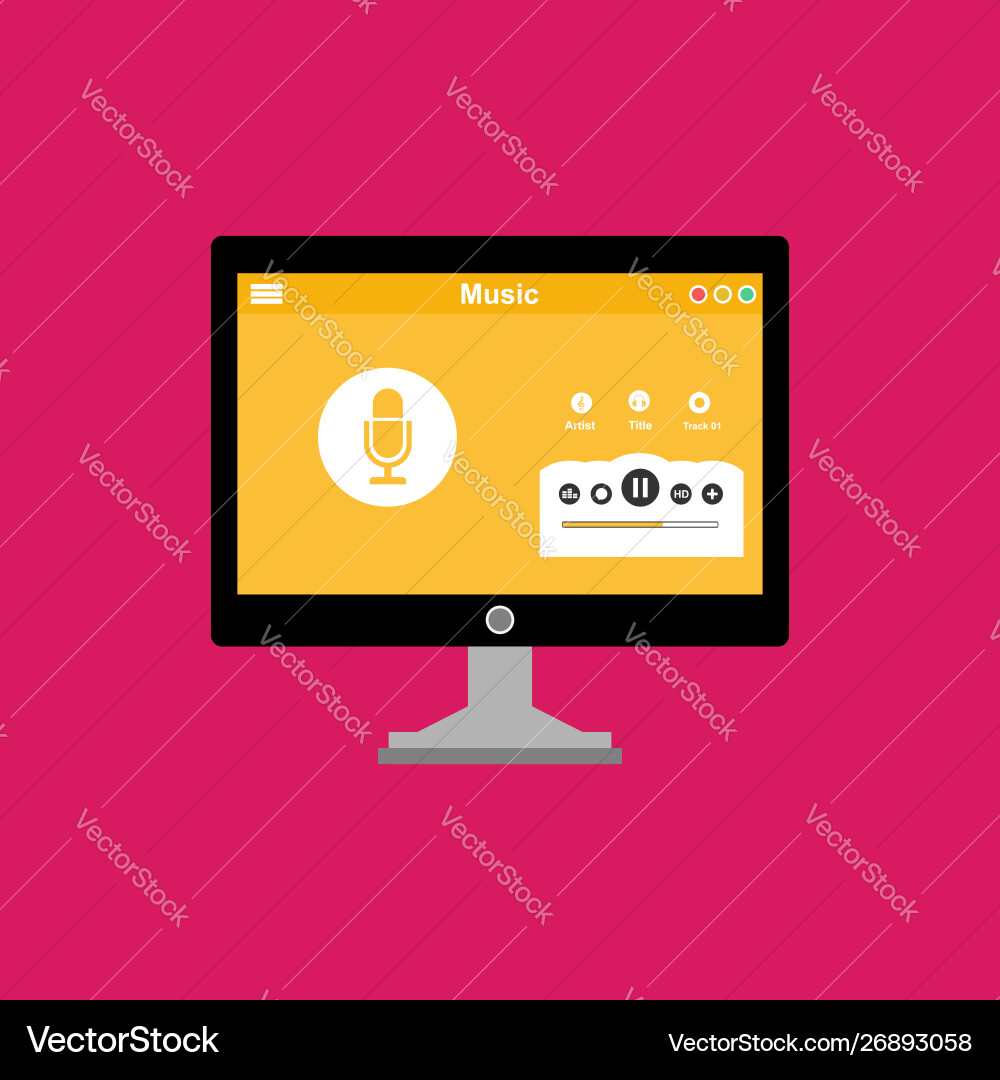 Media player application app template with flat Media player application app template with flat vector image