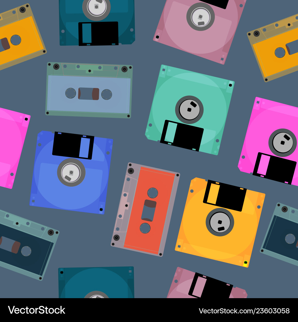 Old audio tapes and computer diskettes vector image