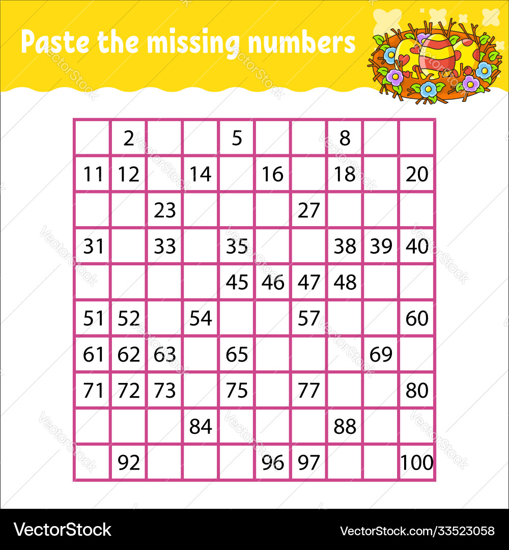 Paste missing numbers from 1 to 100 Vector Image