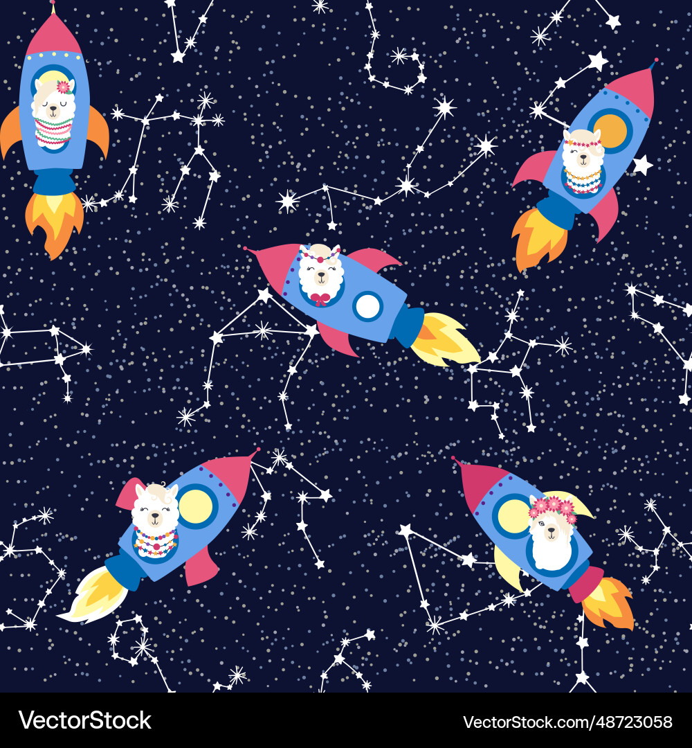 Seamless pattern with lama in a rocket space Vector Image