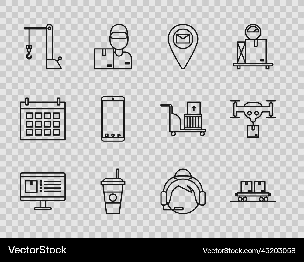 Set line computer monitor with app delivery Set line computer monitor with app delivery vector image