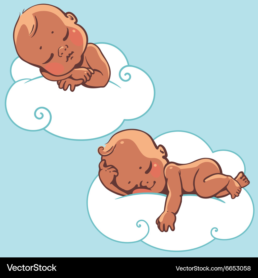 Two babies sleeping on cloud vector image