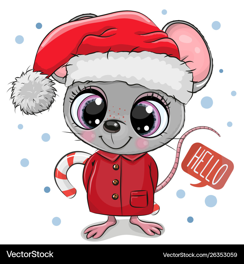 Cartoon mouse in santa hat on a white background Cartoon mouse in santa hat on a white background vector image