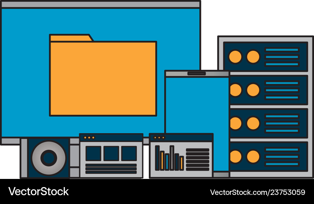 Computer mobile database server compact disk vector image