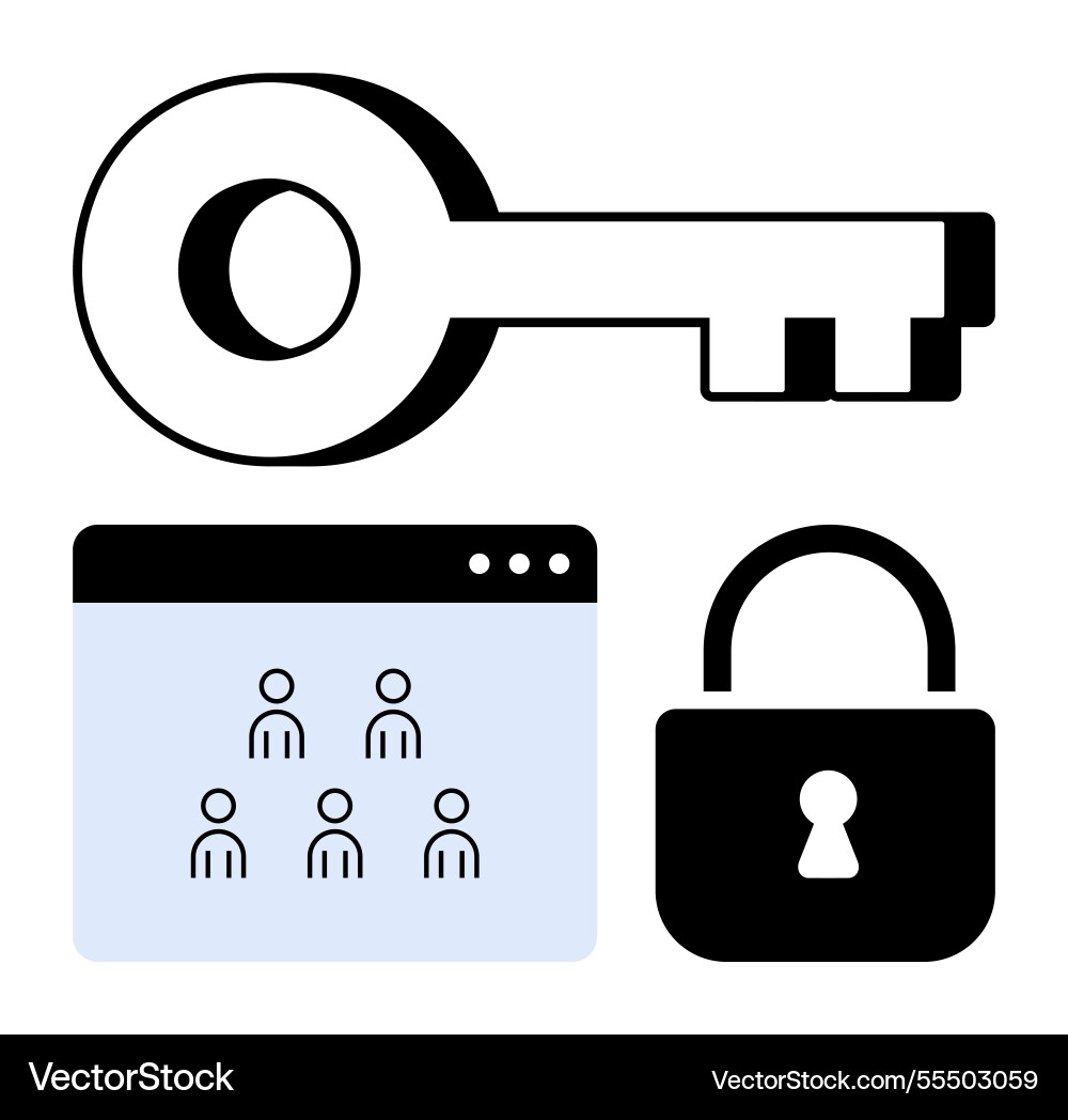Digital security concept with key lock and user Digital security concept with key lock and user vector image