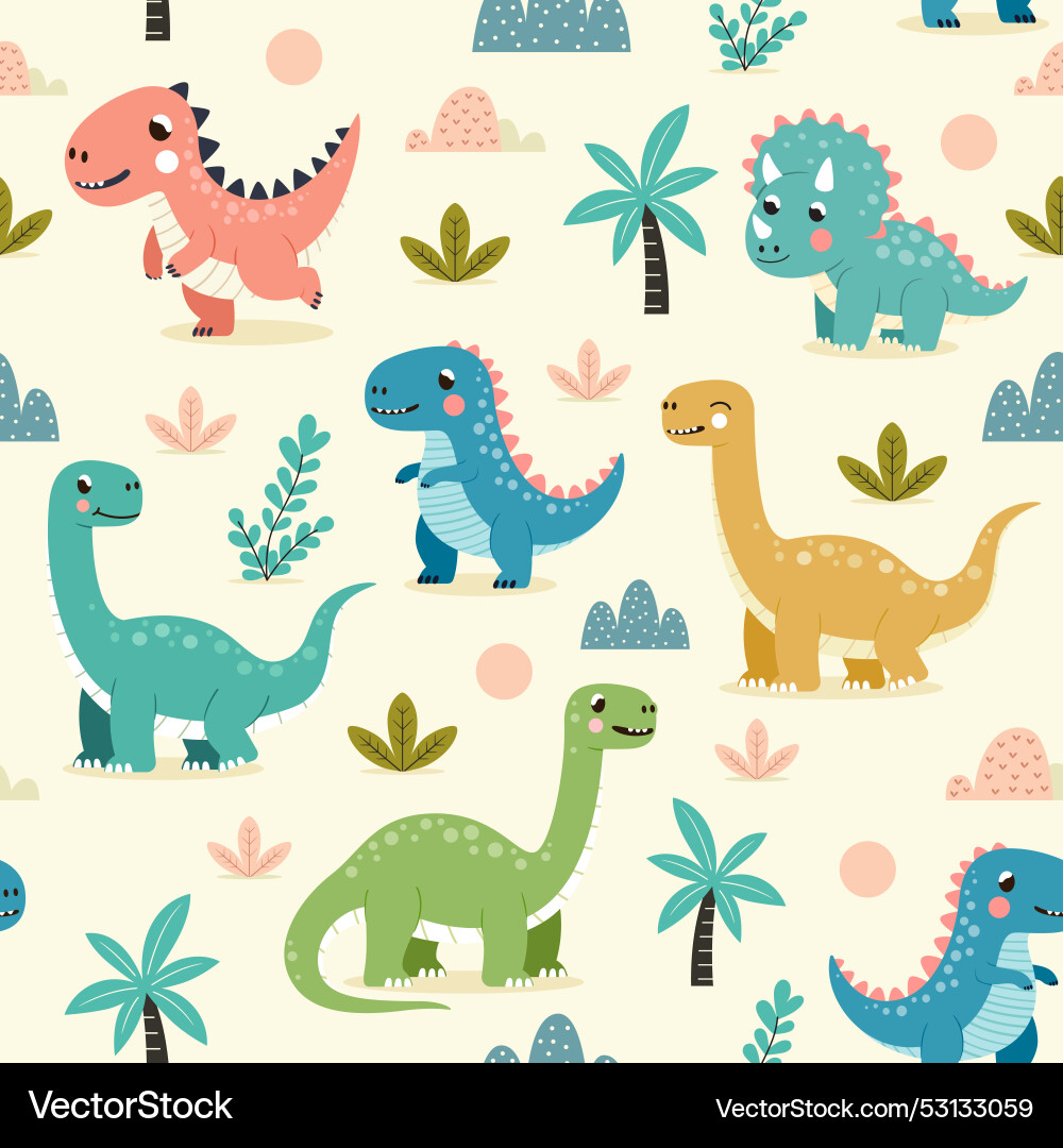 Dinosaur Seamless Pattern - Minimal Cartoon vector image