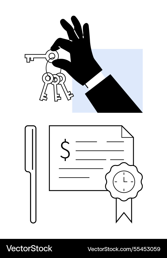 Hand holding keys and signed document with pen vector image