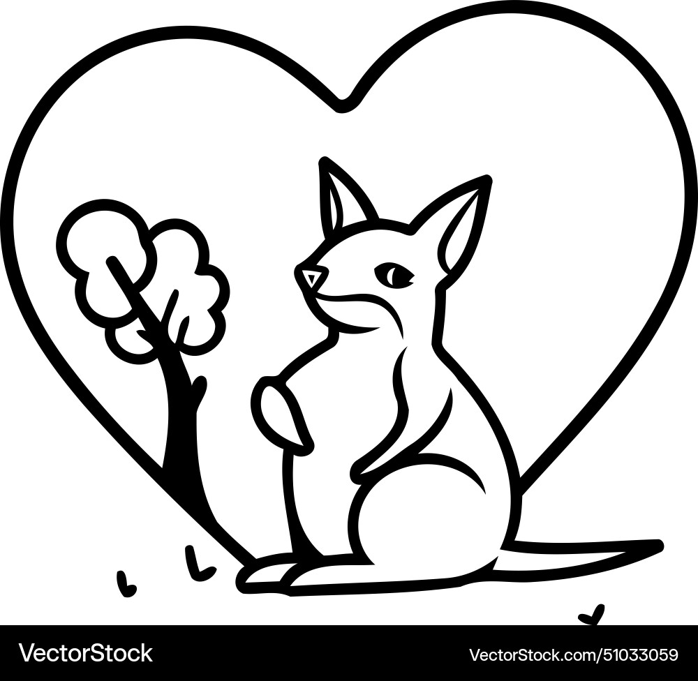 Kangaroo with heart and tree in flat style Vector Image