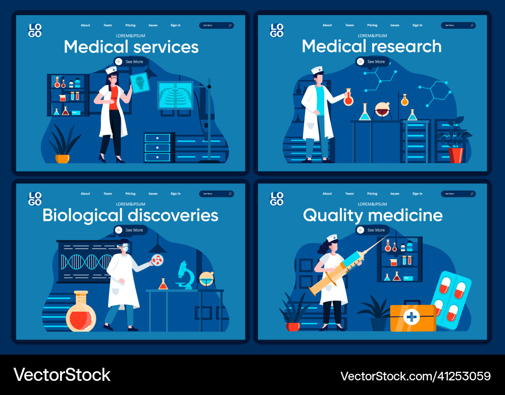 Medical services flat landing pages set diagnosis Medical services flat landing pages set diagnosis vector image