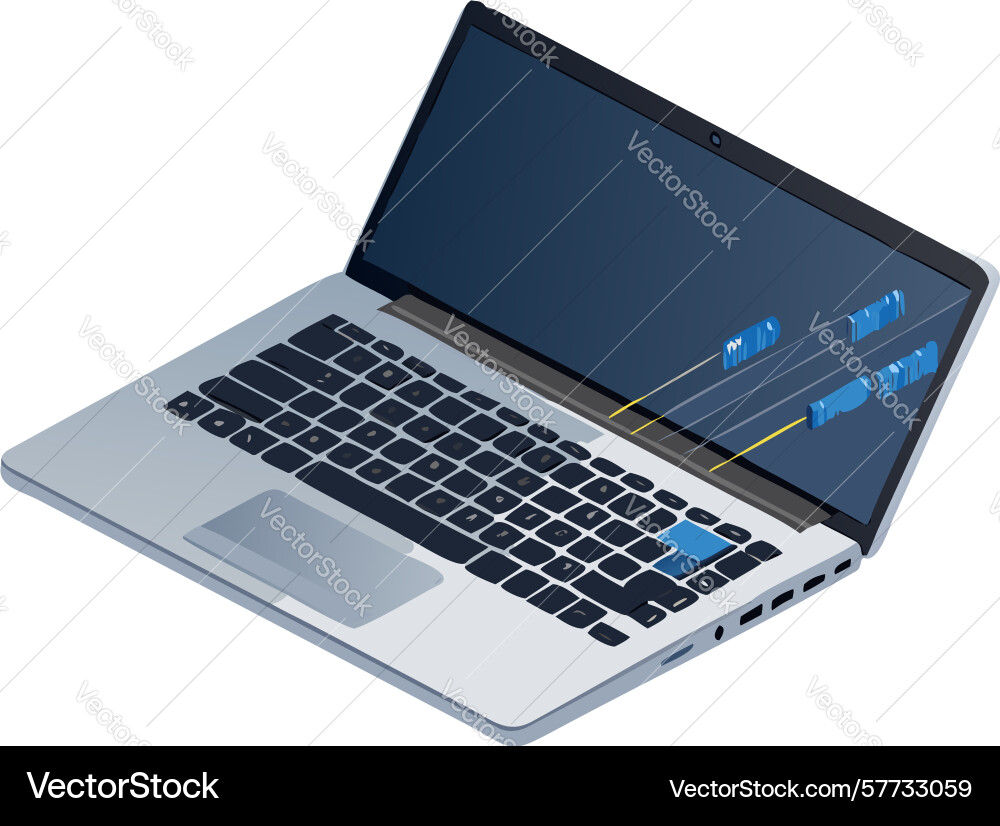 Open laptop with data graph business tech icon vector image