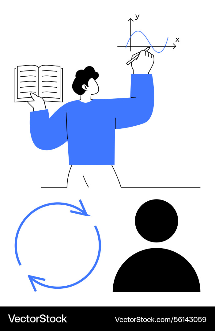 Person analyzing graph with book circular process Person analyzing graph with book circular process vector image