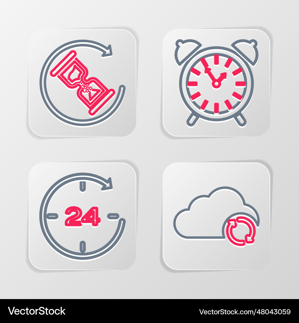 Set line cloud sync refresh clock 24 hours alarm vector image