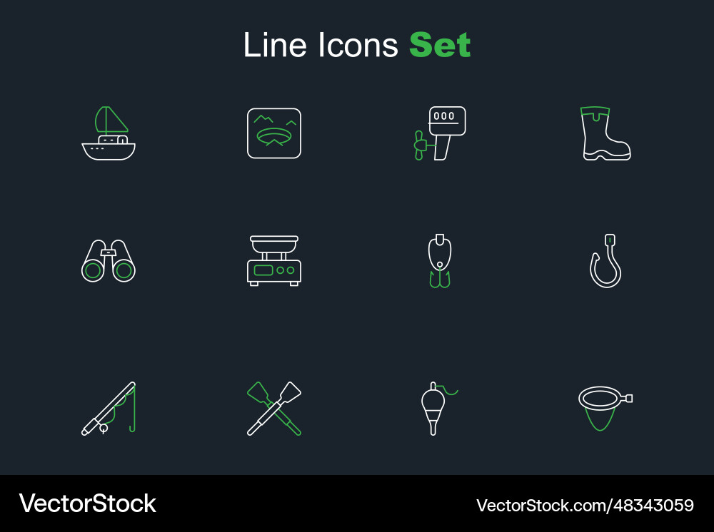 Set line fishing net float crossed oars Set line fishing net float crossed oars vector image