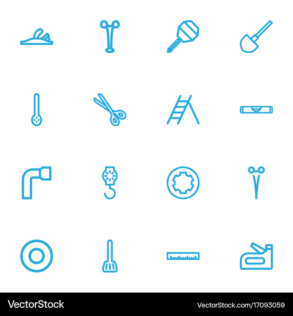 Set of 16 editable tools outline icons includes Vector Image