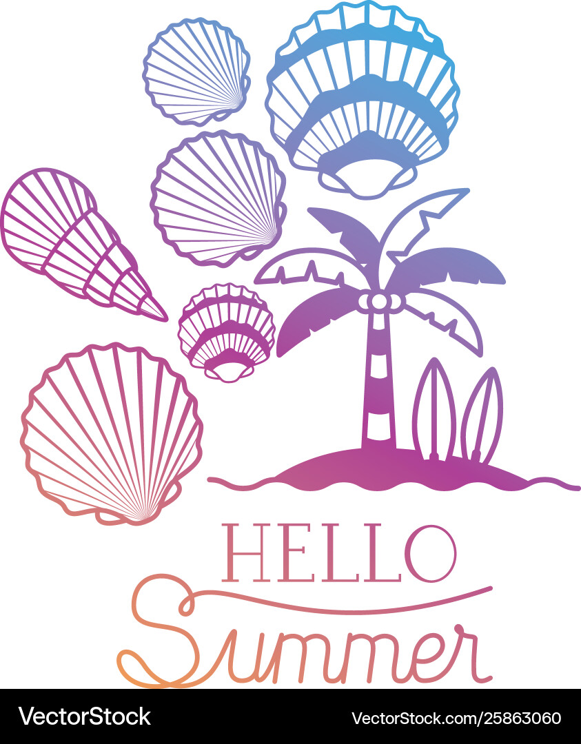Hello summer label with colorful image Hello summer label with colorful image Vector Image