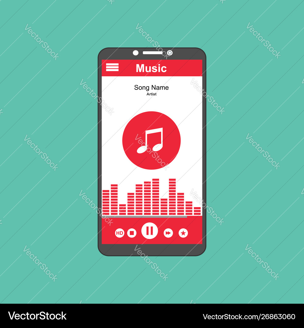 Media player application app template with flat Media player application app template with flat vector image