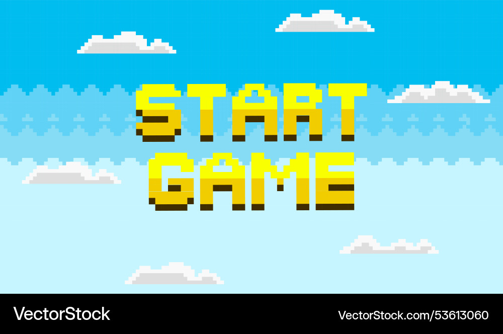 Pixel art retro start game screen with 8-bit Pixel art retro start game screen with 8-bit vector image