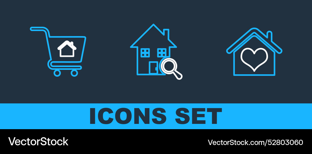 Set line house with heart shape shopping cart Vector Image