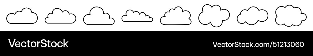 Set of cloud different line shapes thin Set of cloud different line shapes thin vector image