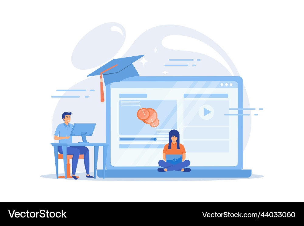 Students using e-learning platform video Vector Image