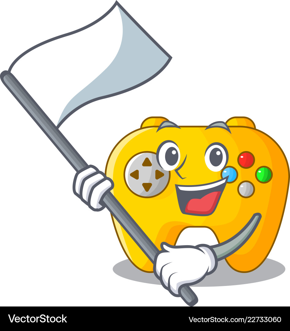 With flag retro computer game control on mascot vector image
