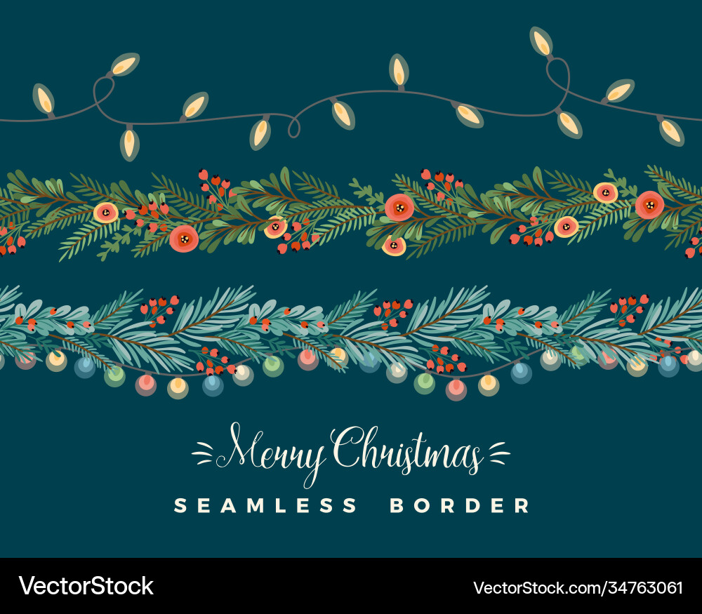 Christmas and happy new year seamless borders Christmas and happy new year seamless borders vector image