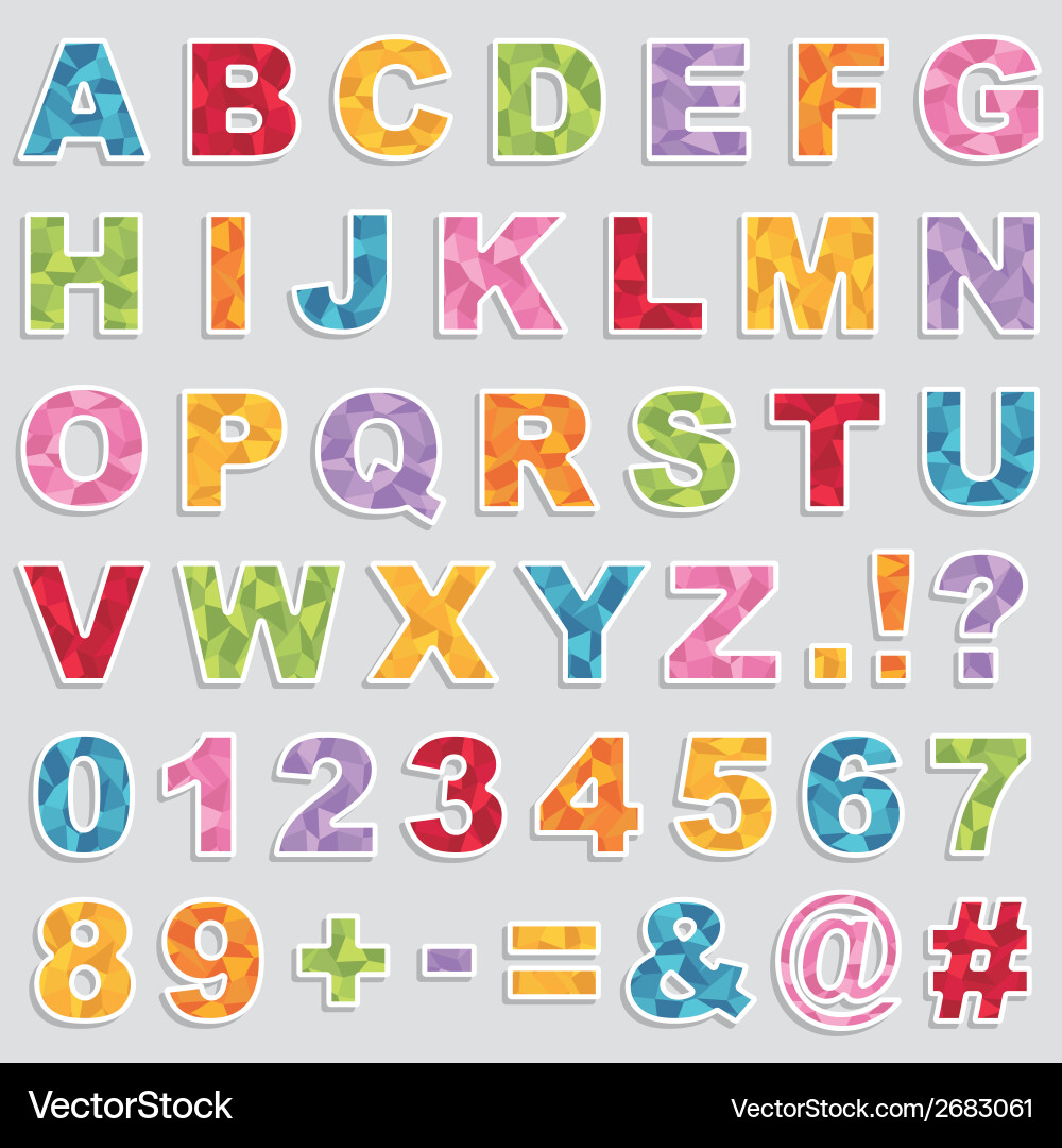 Colorful Alphabet & Number Stickers Vector Image