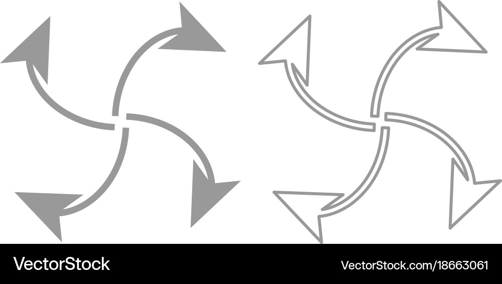 Four arrows in loop from center icon grey set Vector Image