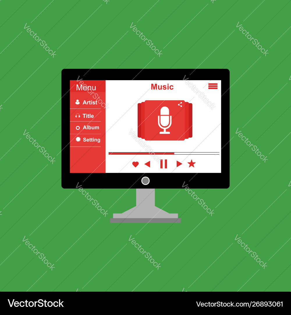 Media player application app template with flat Media player application app template with flat vector image