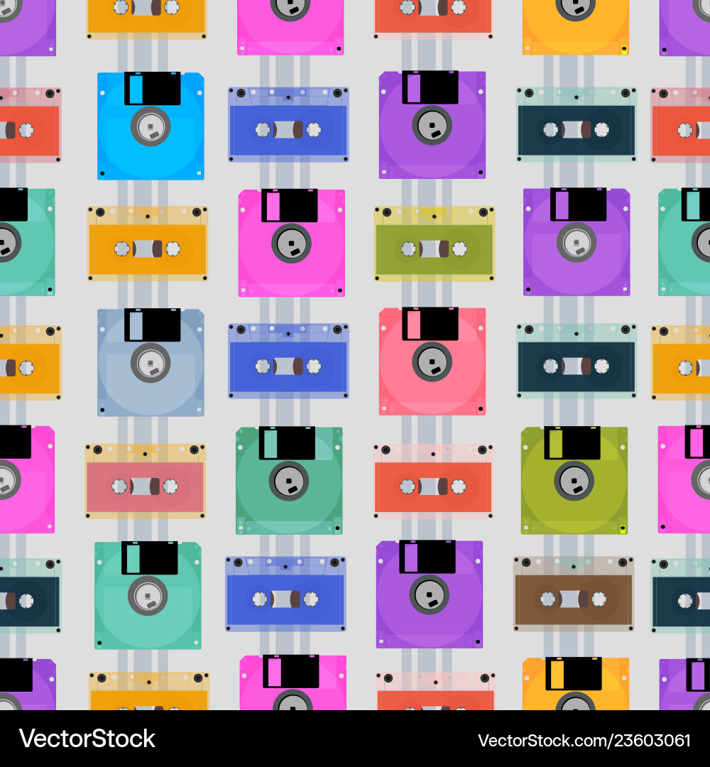 Old audio tapes and computer diskettes vector image