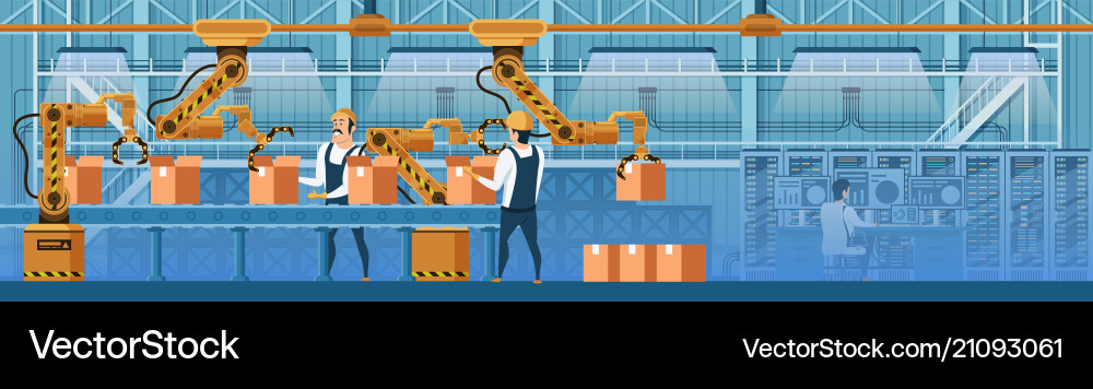 Robotic Conveyor Line - Warehouse Automation Vector Image