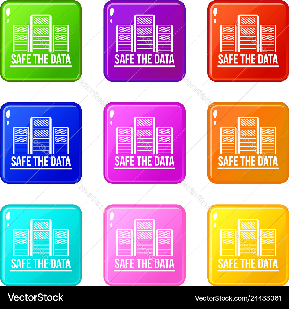 Safe the data icons set 9 color collection Safe the data icons set 9 color collection vector image