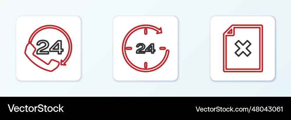 Set line delete file document telephone 24 hours Vector Image
