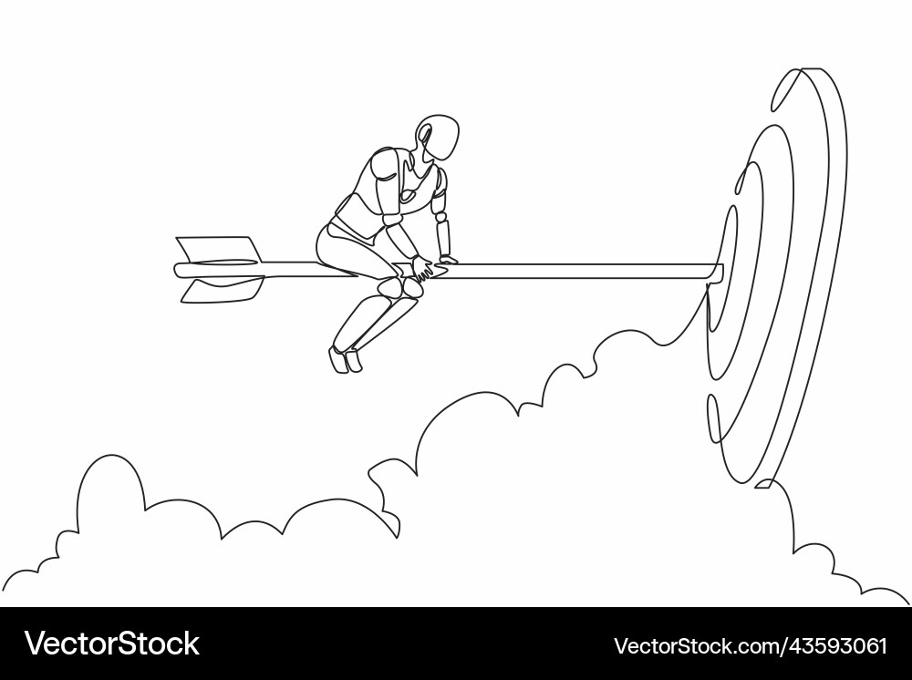Single one line drawing robots riding big arrow Single one line drawing robots riding big arrow vector image