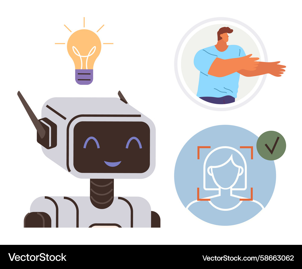 AI Robot with Gesture & Facial Recognition Vector Image