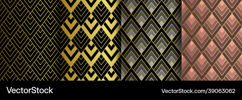 Art deco golden seamless patterns set gatsby Art deco golden seamless patterns set gatsby vector image