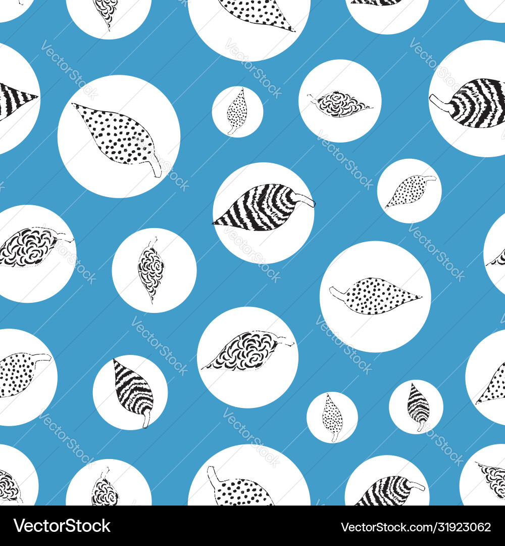 Blue leafs in polkadot repeat pattern print Blue leafs in polkadot repeat pattern print vector image