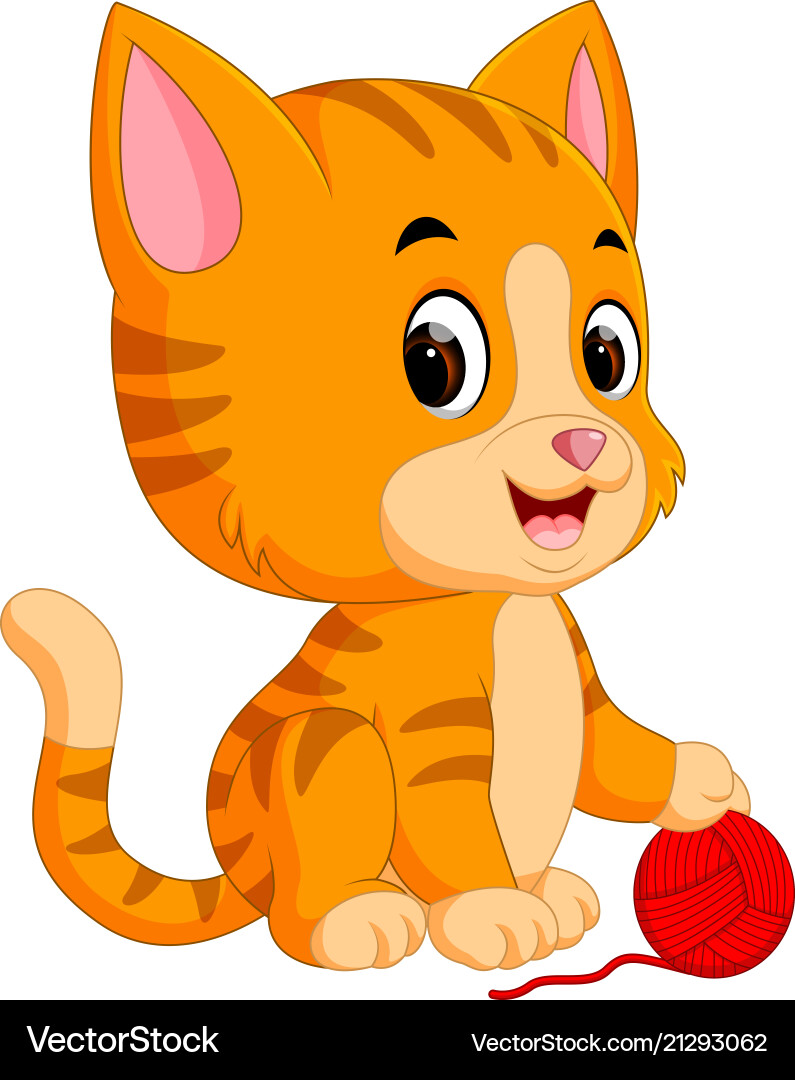 Cat playing with ball of yarn Royalty Free Vector Image
