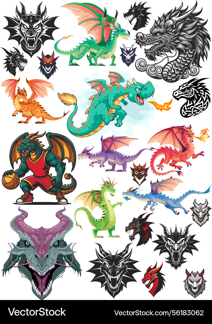 Dragon set Royalty Free Vector Image - VectorStock