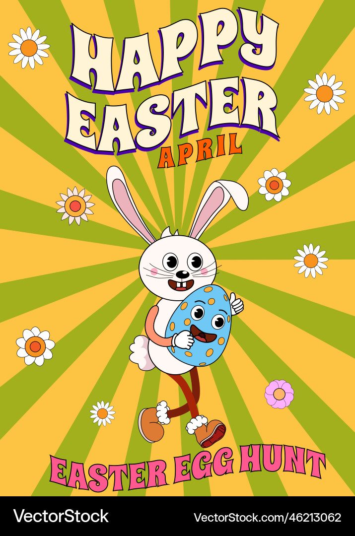 Happy Easter Vintage Poster trendy groovy Happy Easter Vintage Poster trendy groovy vektorbild