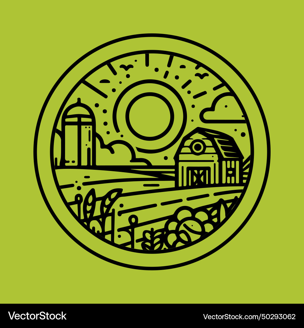 Linear simple landscape with farm and field Linear simple landscape with farm and field vector image