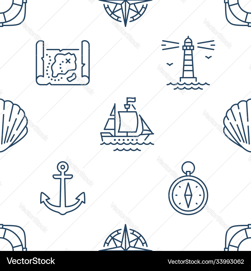Marine seamless pattern with line icons vector image