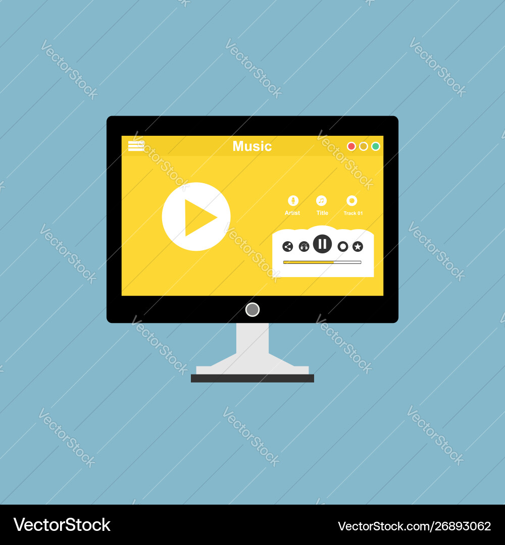 Media player application app template with flat Media player application app template with flat vector image