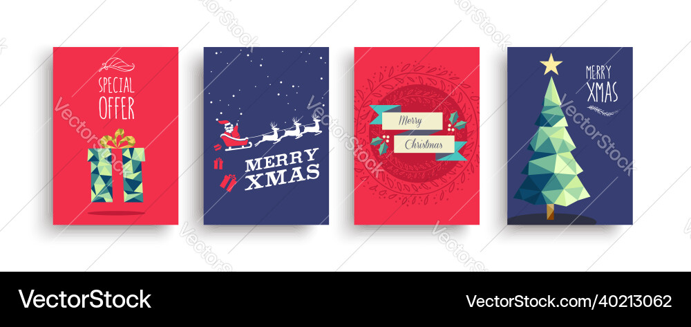 Merry christmas low poly gift card template set Merry christmas low poly gift card template set vector image