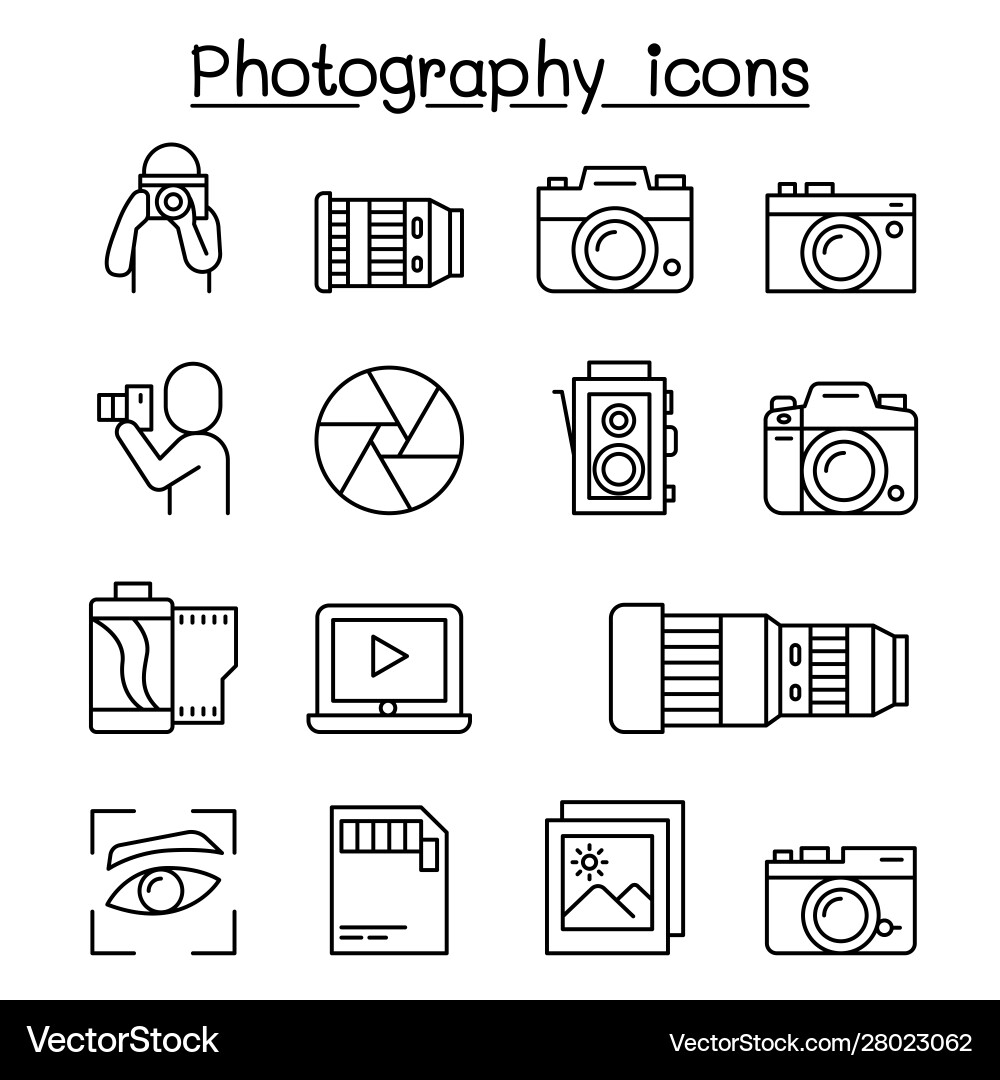 Photography icon set in thin line style vector image